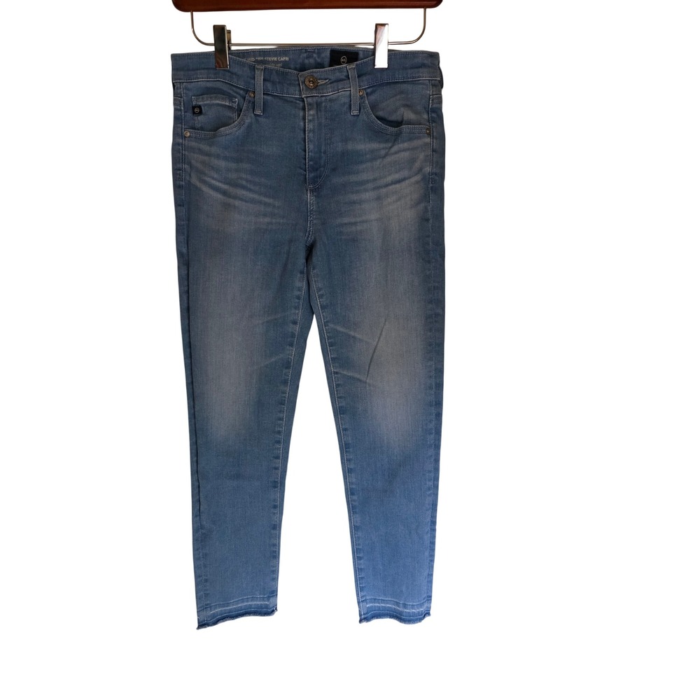 AG Adriano Goldschmied Mid Rise Stevie Capri Light Wash Blue Jeans 26 Raw Hem